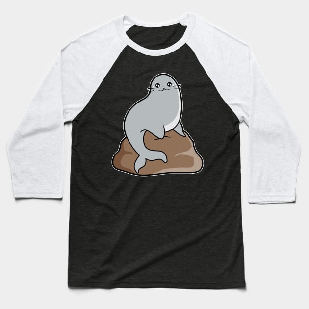 Seal On The Rock Baseball T-Shirt by Imutobi